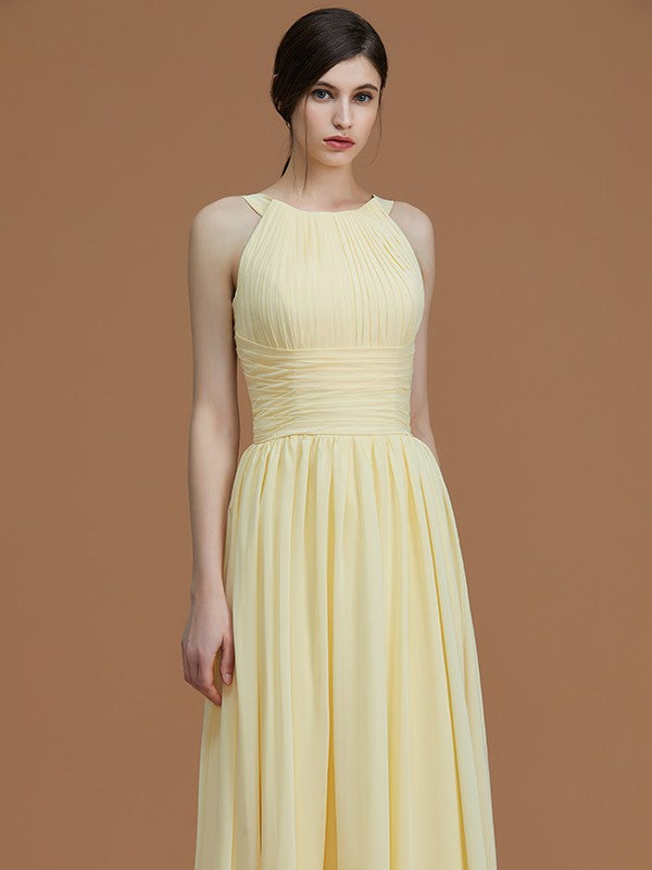 Charming Halter Sleeveless Ruched Chiffon Bridesmaid Dresses