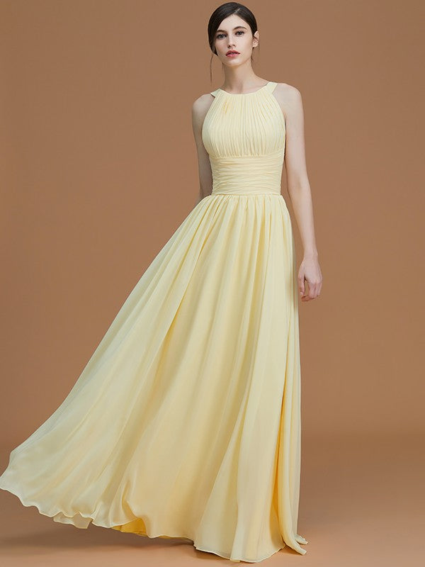 Charming Halter Sleeveless Ruched Chiffon Bridesmaid Dresses