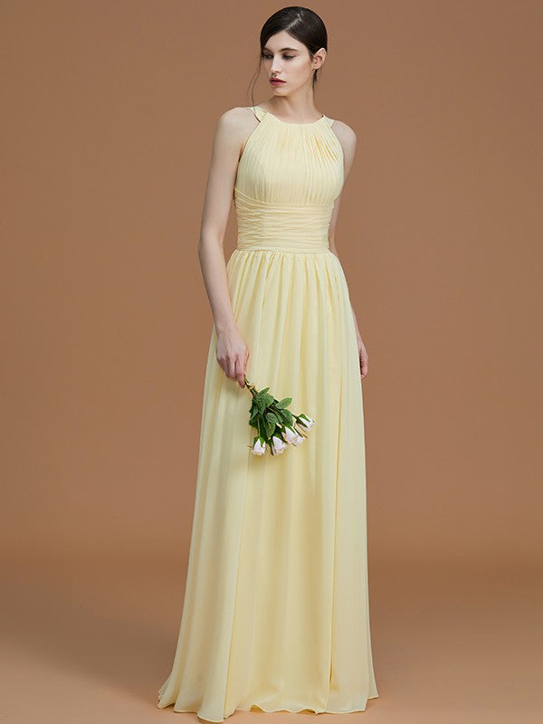 Charming Halter Sleeveless Ruched Chiffon Bridesmaid Dresses