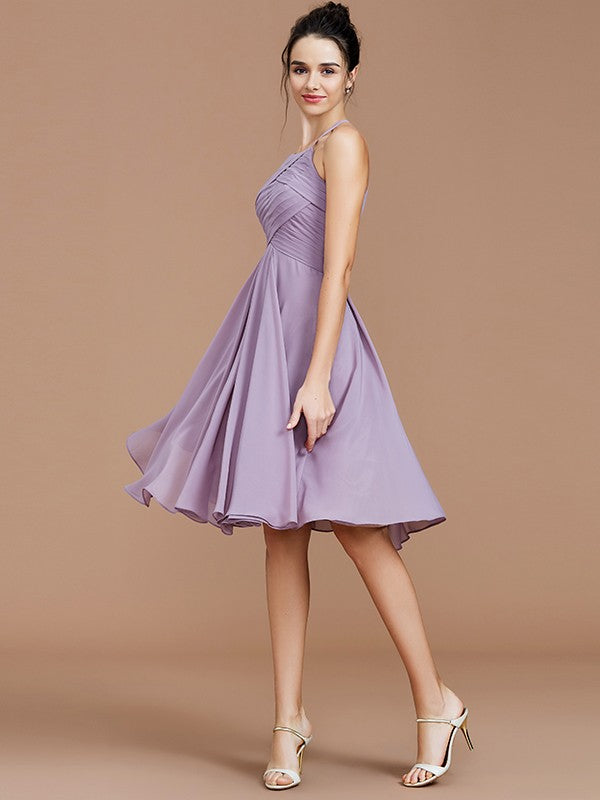 Charming Halter Sleeveless Ruched Short/Mini Chiffon Bridesmaid Dresses