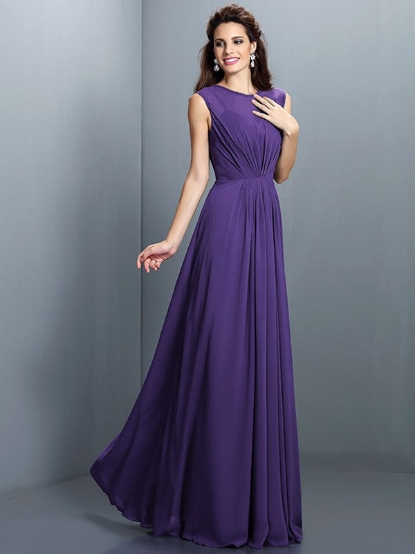 Charming High Neck Pleats Sleeveless Long Chiffon Bridesmaid Dresses