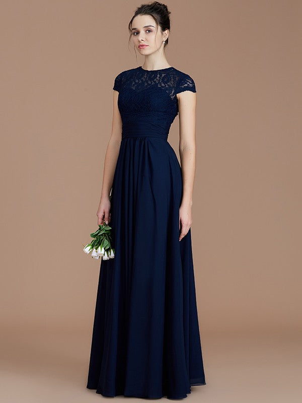 Charming Jewel Short Sleeves Lace Chiffon Bridesmaid Dresses