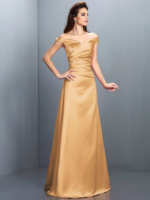 Charming Off-the-Shoulder Sleeveless Long Satin Bridesmaid Dresses