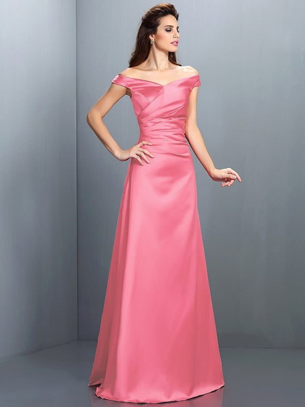 Charming Off-the-Shoulder Sleeveless Long Satin Bridesmaid Dresses