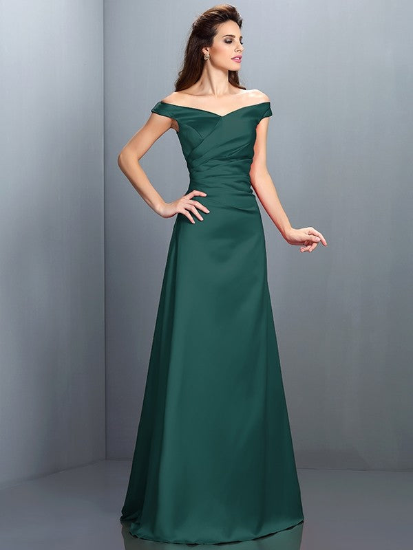 Charming Off-the-Shoulder Sleeveless Long Satin Bridesmaid Dresses