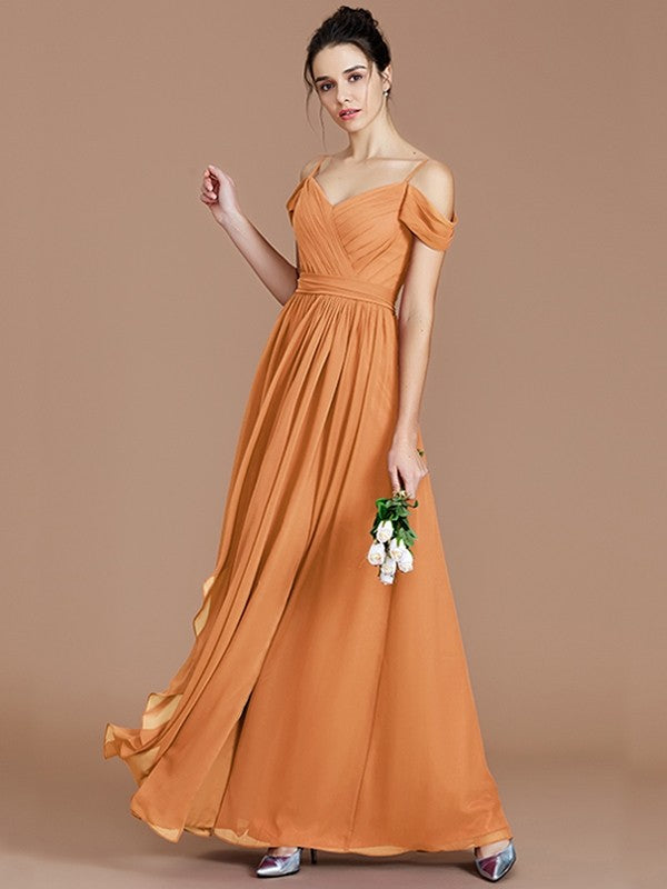 Charming Off-the-Shoulder Sleeveless Ruched Chiffon Bridesmaid Dresses