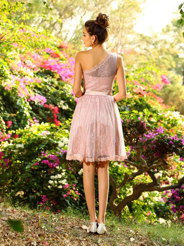 Charming One Shoulder Pleats Sleeveless Short Bridesmaid Dresses