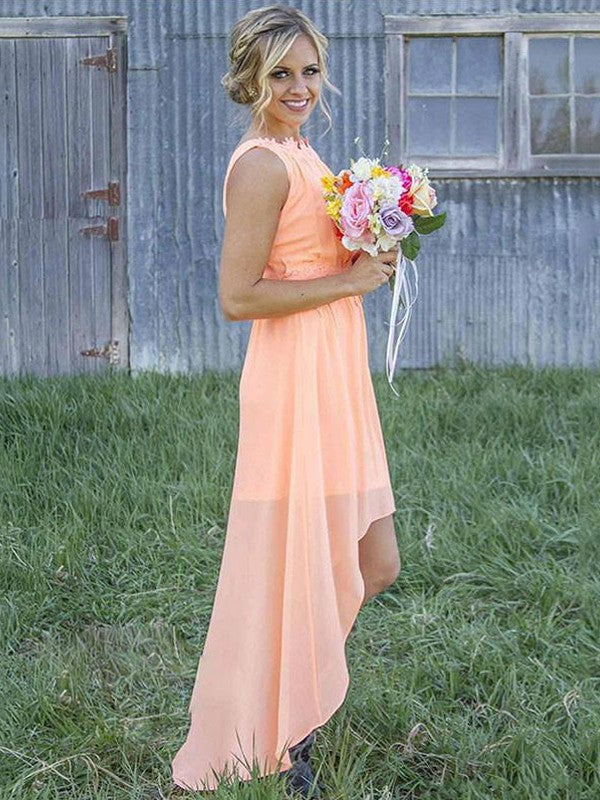 Charming Sleeveless Scoop Asymmetrical Chiffon Bridesmaid Dresses