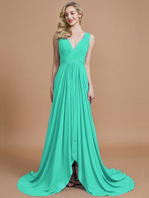 Charming Sleeveless V-neck Chiffon Bridesmaid Dresses