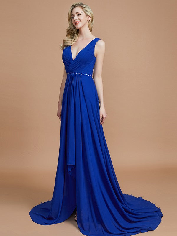 Charming Sleeveless V-neck Chiffon Bridesmaid Dresses