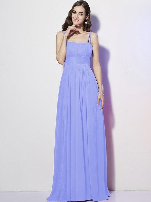 Charming Spaghetti Straps Sleeveless Pleats Long Chiffon Bridesmaid Dresses