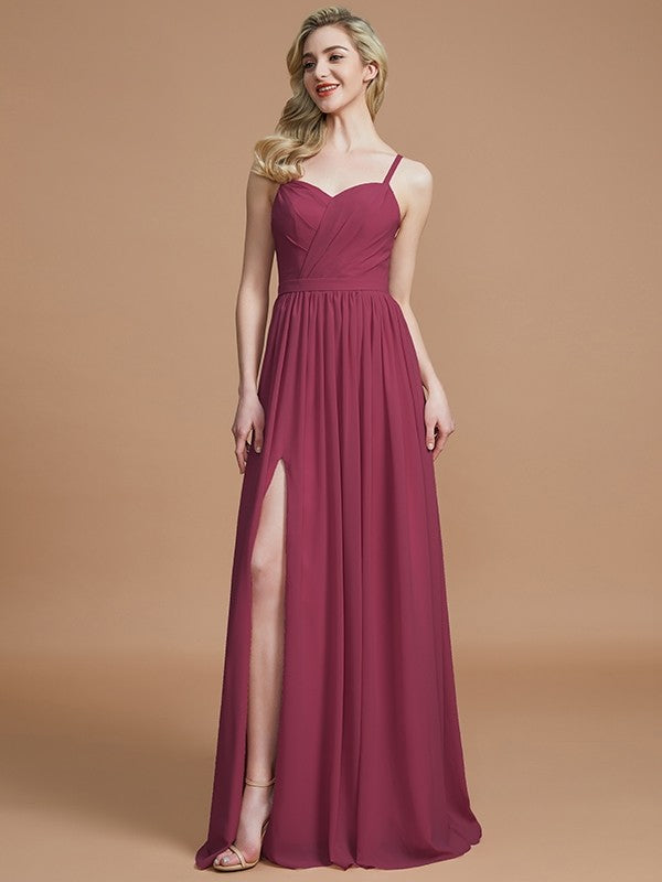 Charming Spaghetti Straps Sleeveless Ruched Chiffon Bridesmaid Dresses