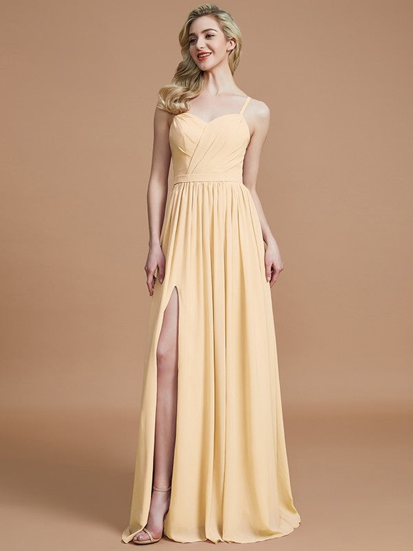 Charming Spaghetti Straps Sleeveless Ruched Chiffon Bridesmaid Dresses