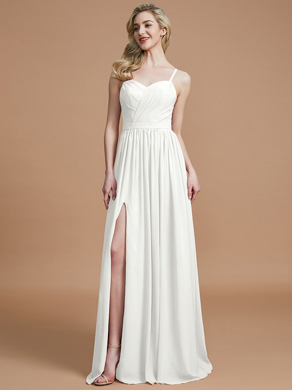 Charming Spaghetti Straps Sleeveless Ruched Chiffon Bridesmaid Dresses