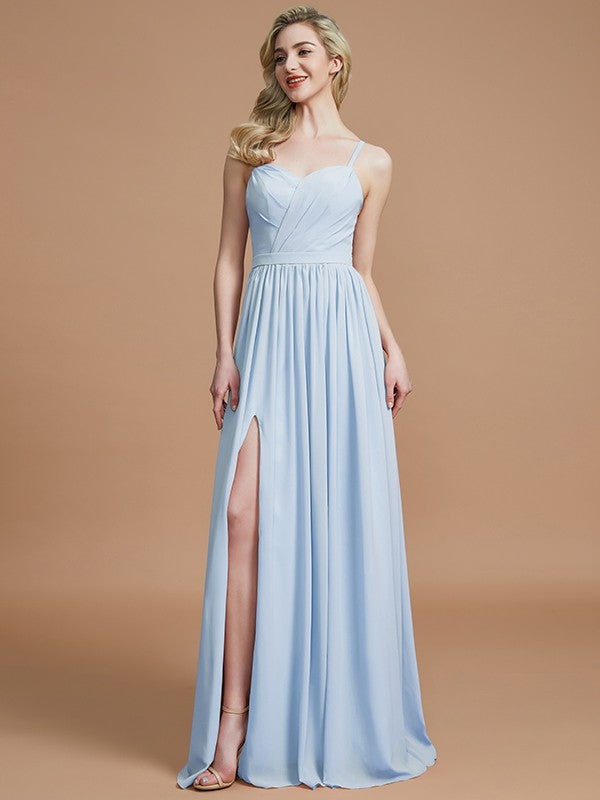 Charming Spaghetti Straps Sleeveless Ruched Chiffon Bridesmaid Dresses