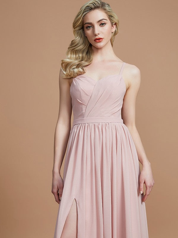 Charming Spaghetti Straps Sleeveless Ruched Chiffon Bridesmaid Dresses