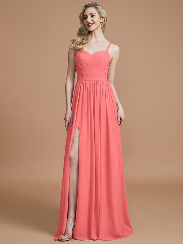 Charming Spaghetti Straps Sleeveless Ruched Chiffon Bridesmaid Dresses