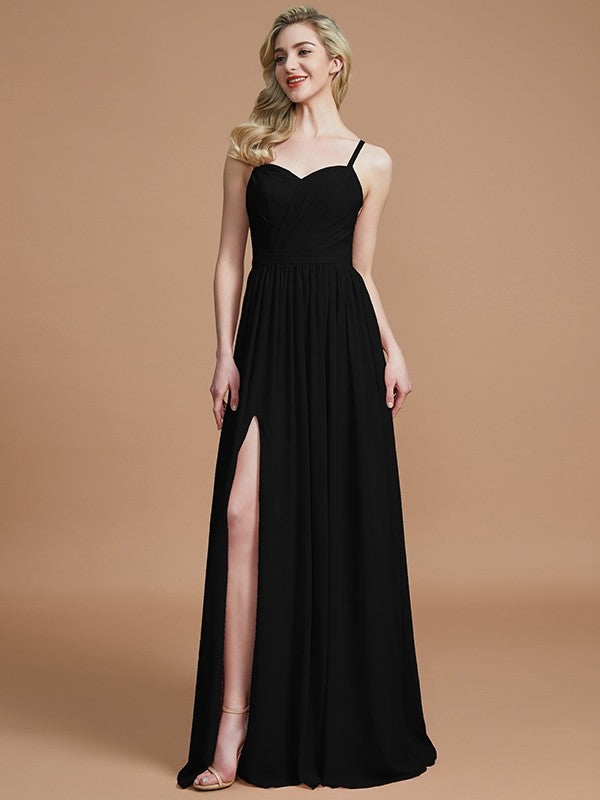 Charming Spaghetti Straps Sleeveless Ruched Chiffon Bridesmaid Dresses