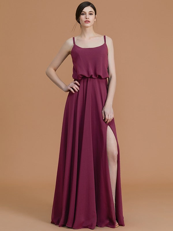 Charming Spaghetti Straps Sleeveless Ruffles Chiffon Bridesmaid Dresses