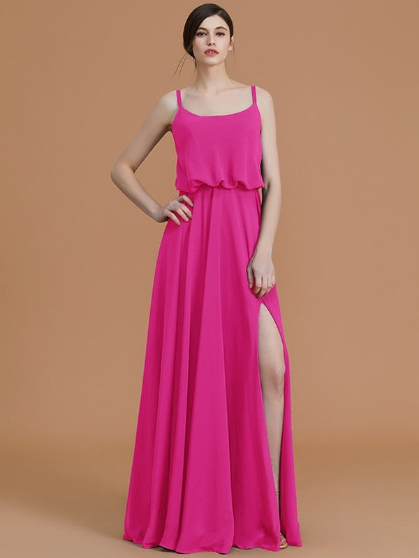 Charming Spaghetti Straps Sleeveless Ruffles Chiffon Bridesmaid Dresses