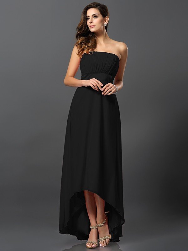 Charming Strapless Sleeveless High Low Chiffon Bridesmaid Dresses