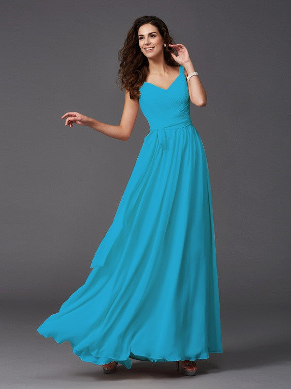 Charming Straps Sash/Ribbon/Belt Sleeveless Long Chiffon Bridesmaid Dresses