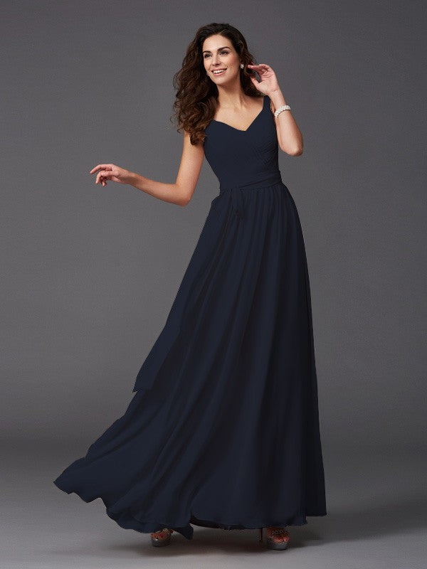 Charming Straps Sash/Ribbon/Belt Sleeveless Long Chiffon Bridesmaid Dresses