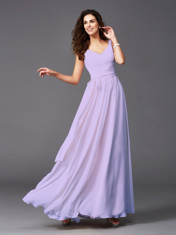 Charming Straps Sash/Ribbon/Belt Sleeveless Long Chiffon Bridesmaid Dresses