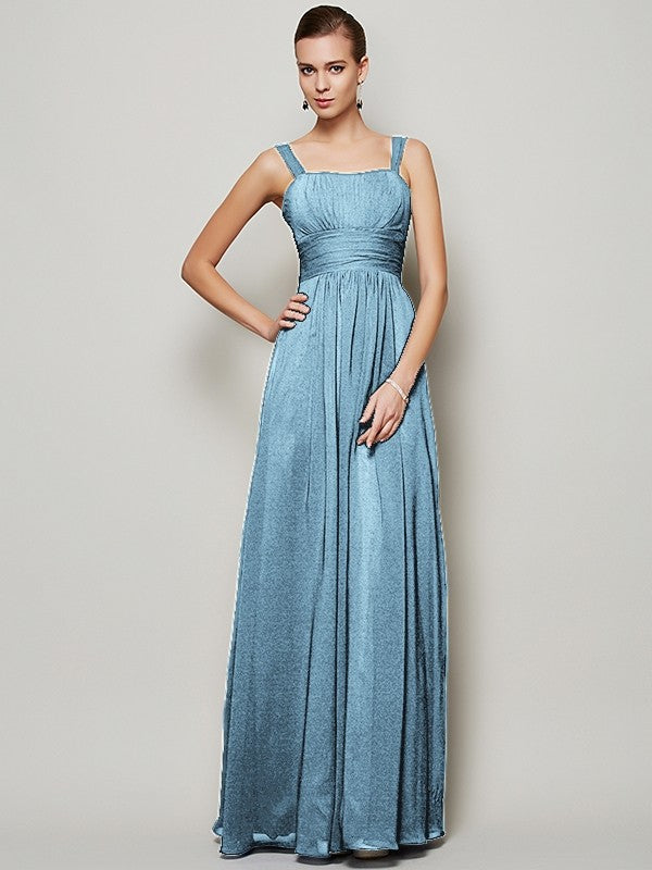 Charming Straps Sleeveless Pleats Long Chiffon Bridesmaid Dresses