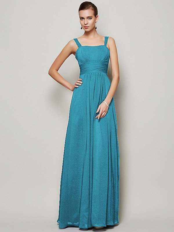 Charming Straps Sleeveless Pleats Long Chiffon Bridesmaid Dresses