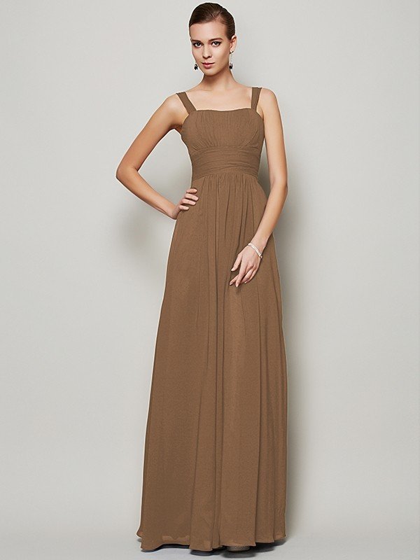 Charming Straps Sleeveless Pleats Long Chiffon Bridesmaid Dresses