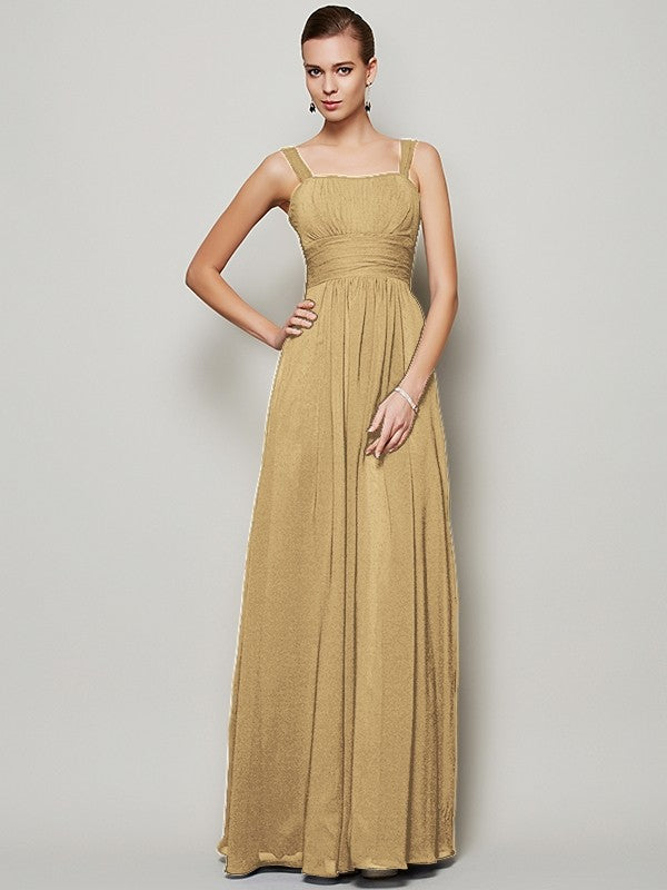 Charming Straps Sleeveless Pleats Long Chiffon Bridesmaid Dresses