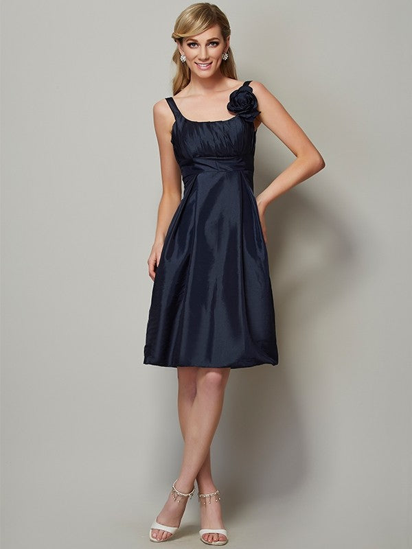 Charming Straps Sleeveless Pleats Short Taffeta Bridesmaid Dresses