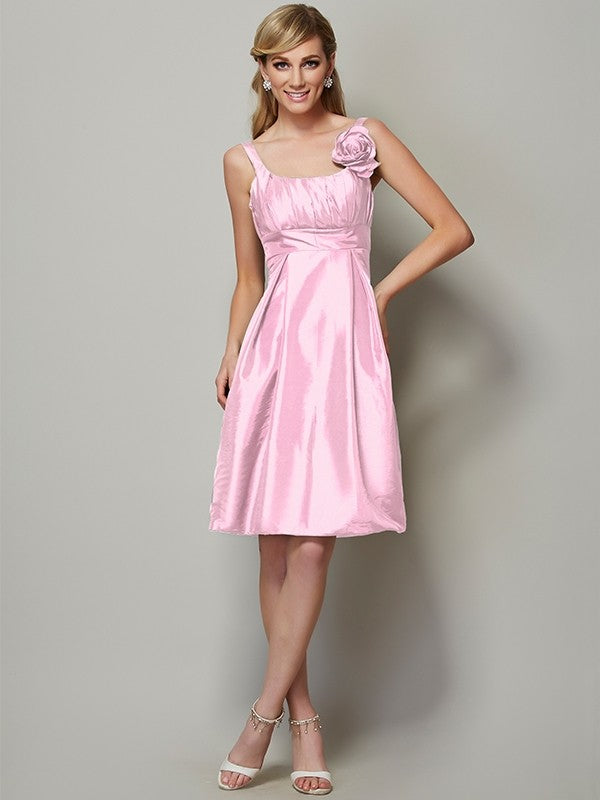 Charming Straps Sleeveless Pleats Short Taffeta Bridesmaid Dresses