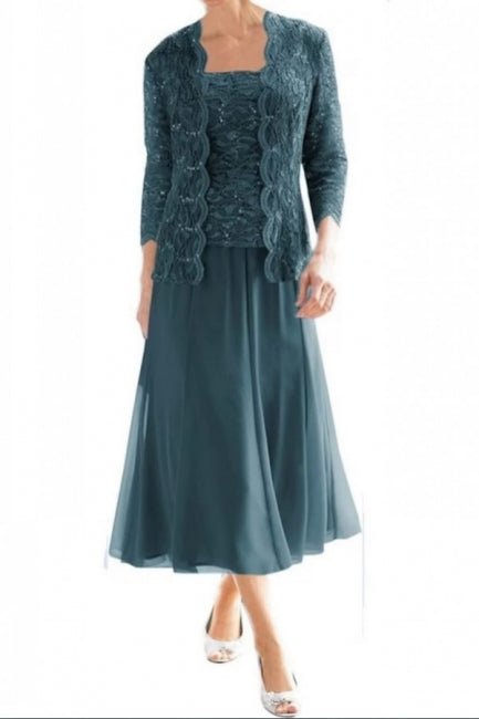 Chic and Beautiful 3/4 Length Sleeves A-Line Lace Mother of the Bride Dress with Sequins