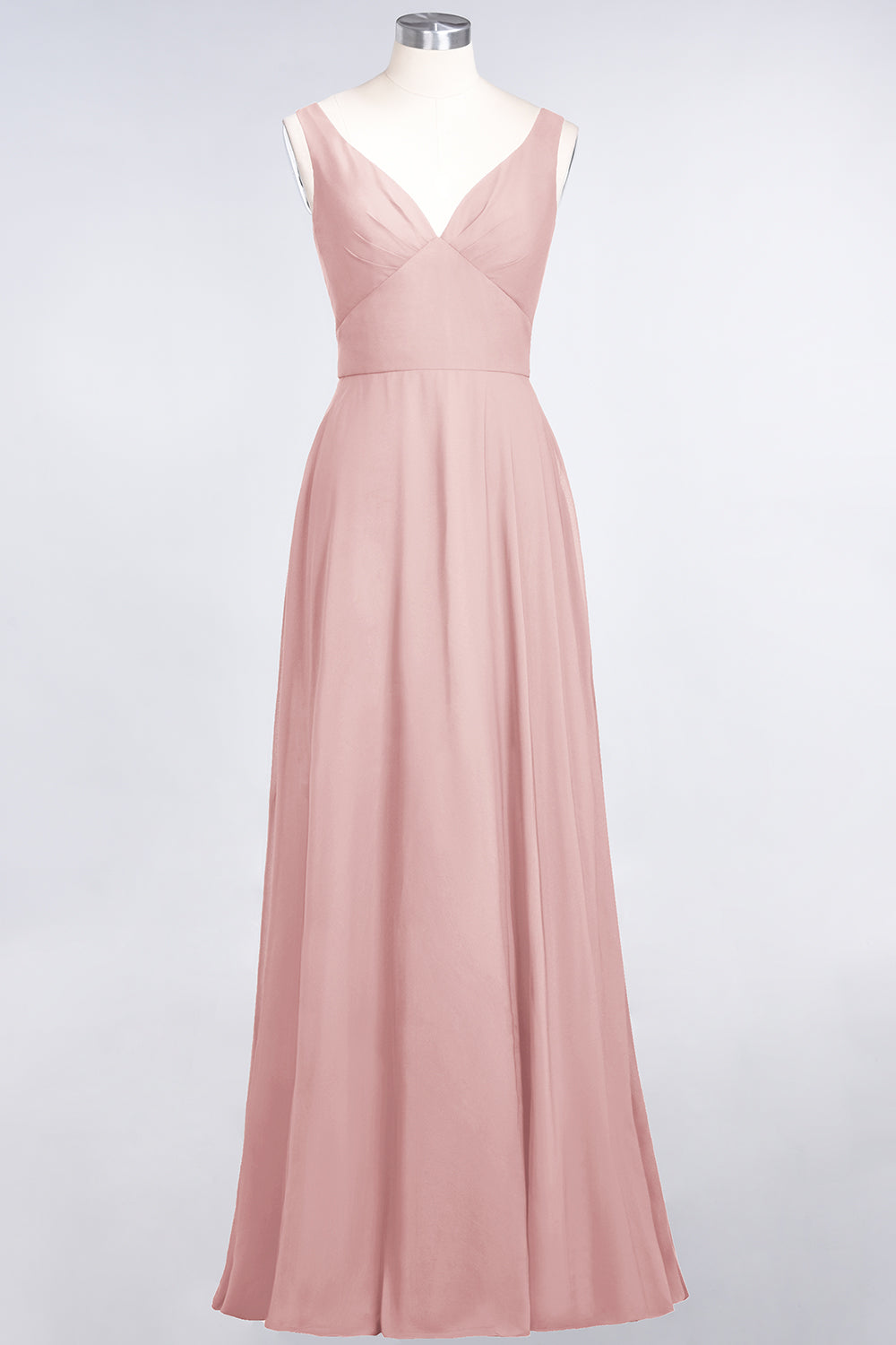 Chic Chiffon V-Neck Straps Ruffle Affordable Bridesmaid dresses with Open Back