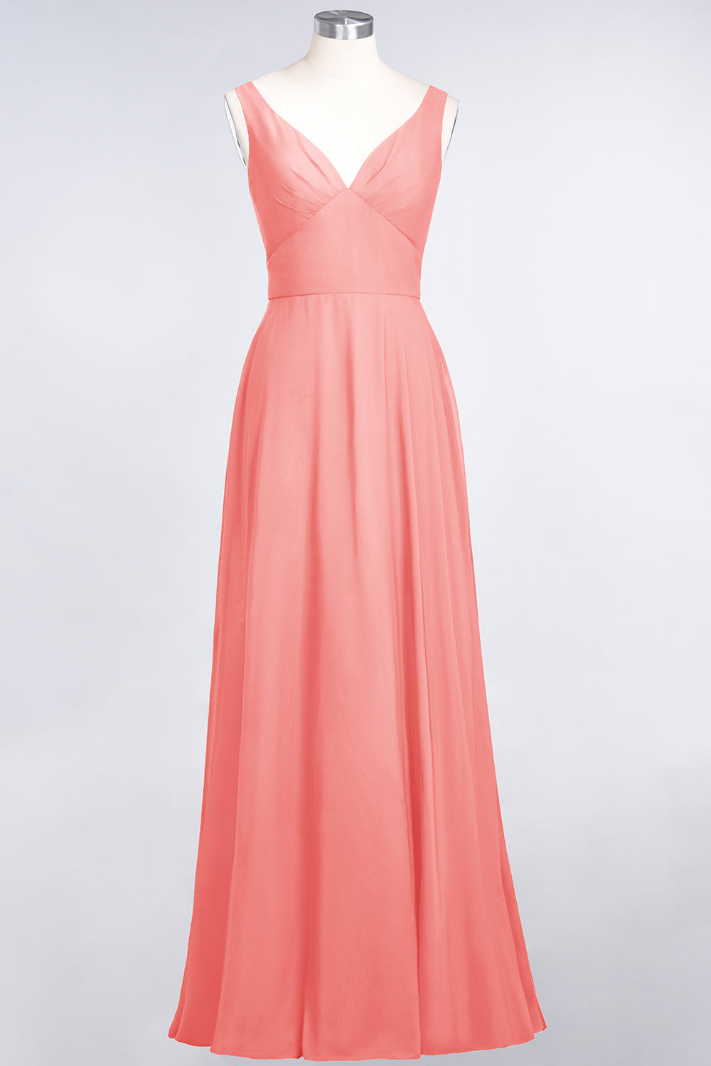 Chic Chiffon V-Neck Straps Ruffle Affordable Bridesmaid dresses with Open Back