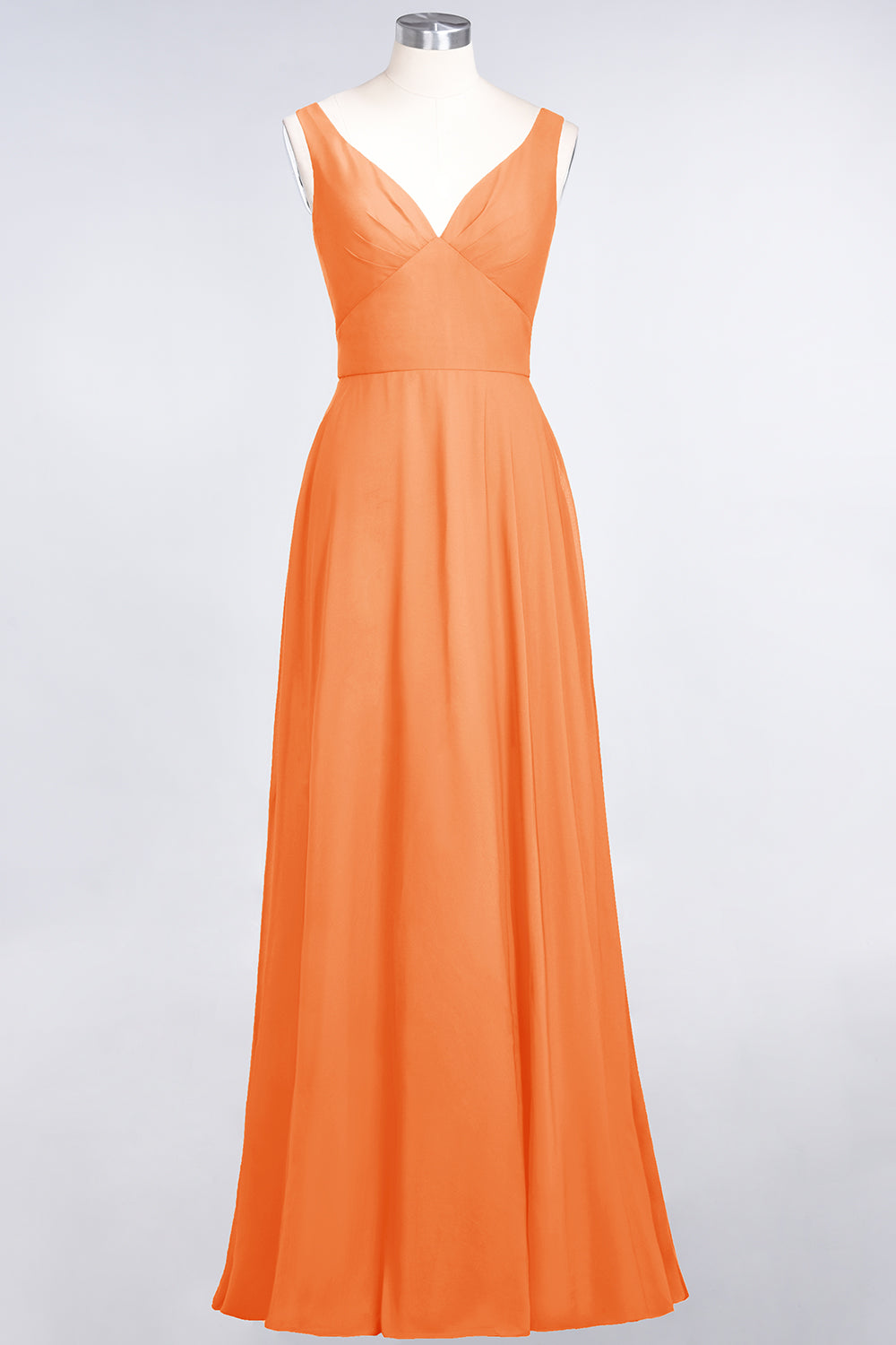 Chic Chiffon V-Neck Straps Ruffle Affordable Bridesmaid dresses with Open Back