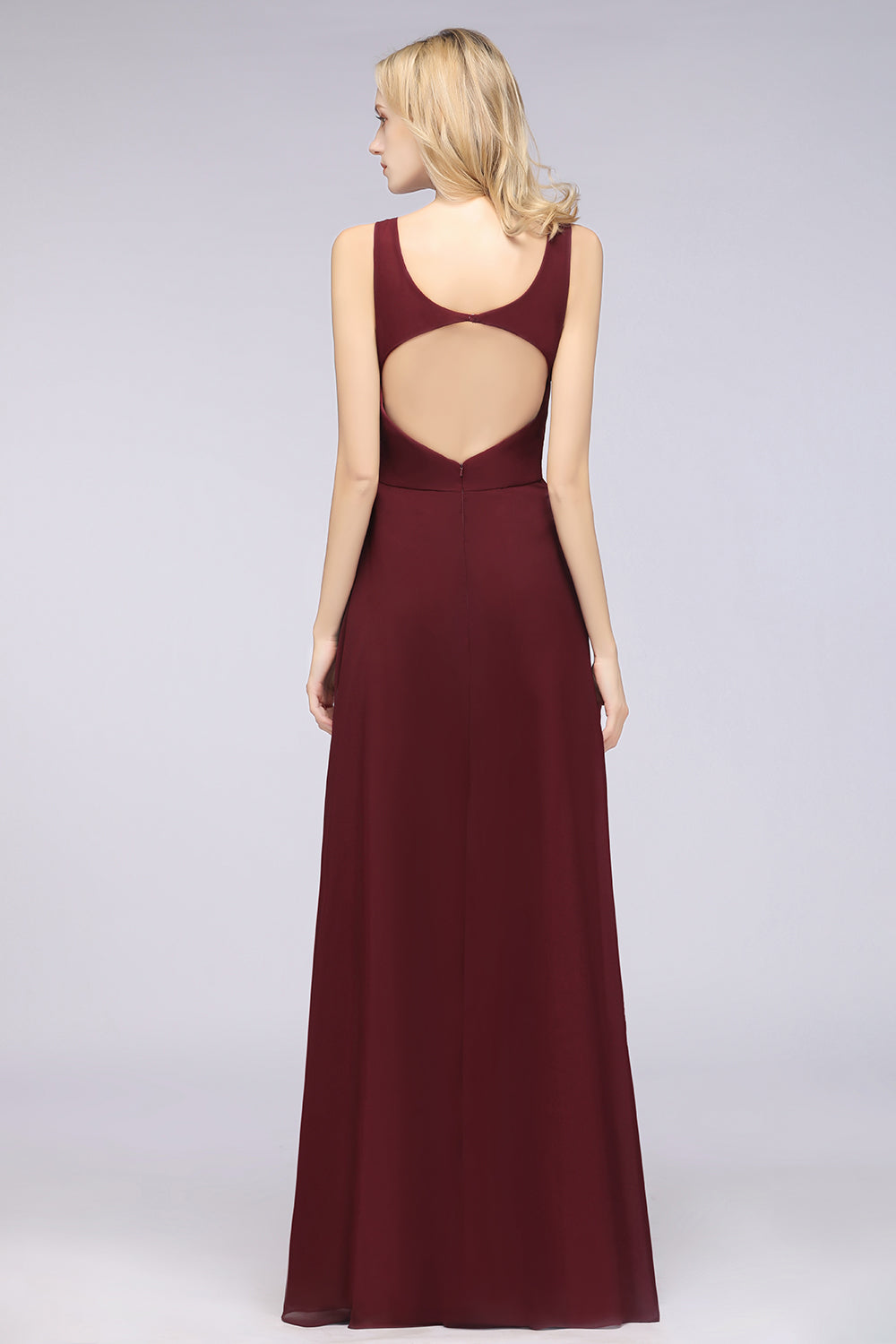 Chic Chiffon V-Neck Straps Ruffle Affordable Bridesmaid dresses with Open Back