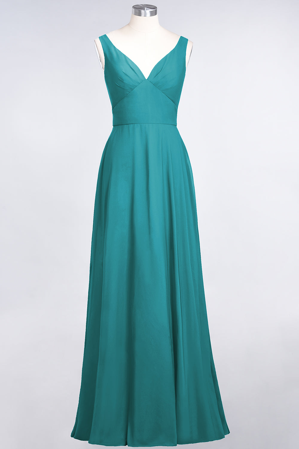 Chic Chiffon V-Neck Straps Ruffle Affordable Bridesmaid dresses with Open Back