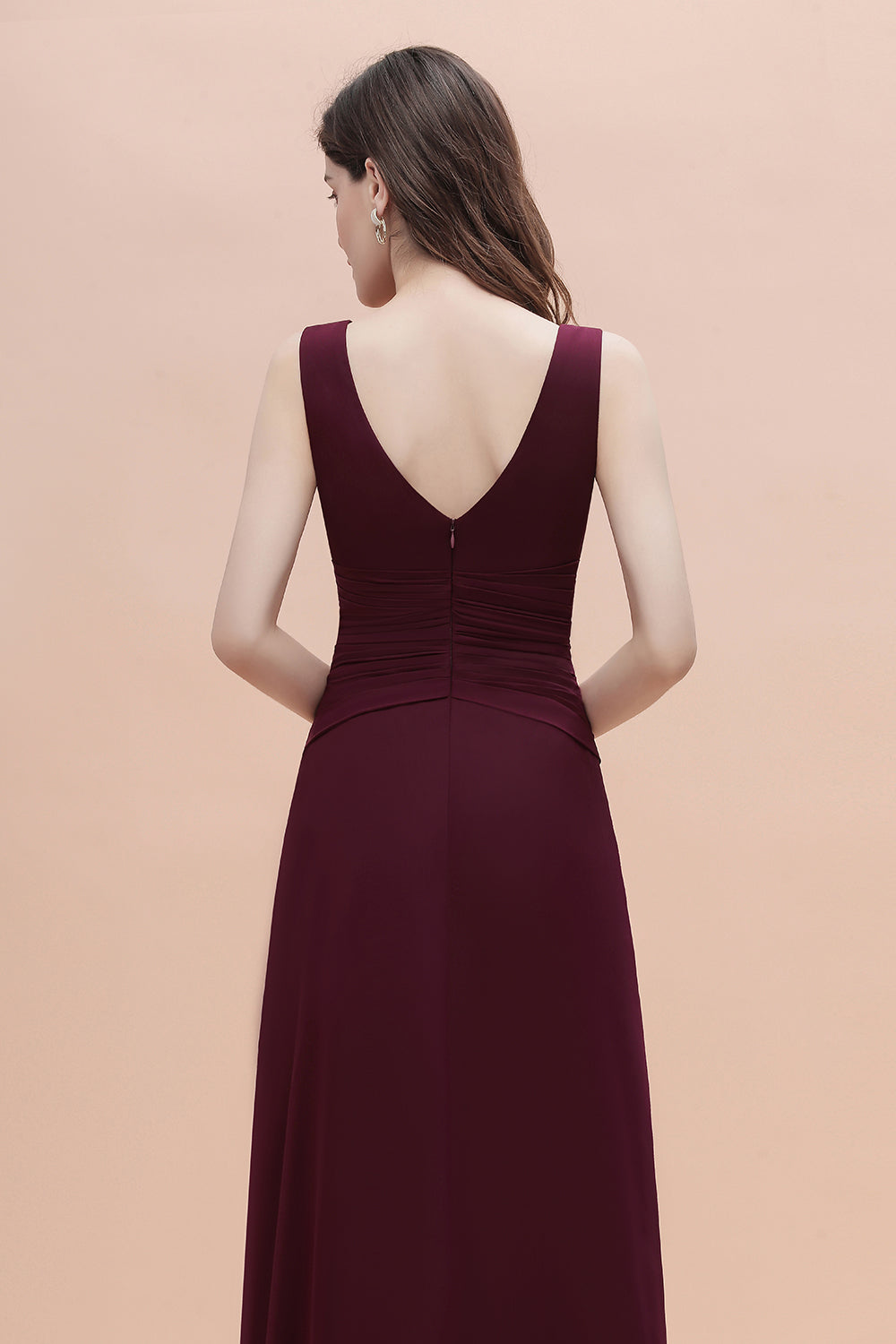 Chic Jewel Cabernet Chiffon Ruffles Bridesmaid Dresses with Slit On Sale