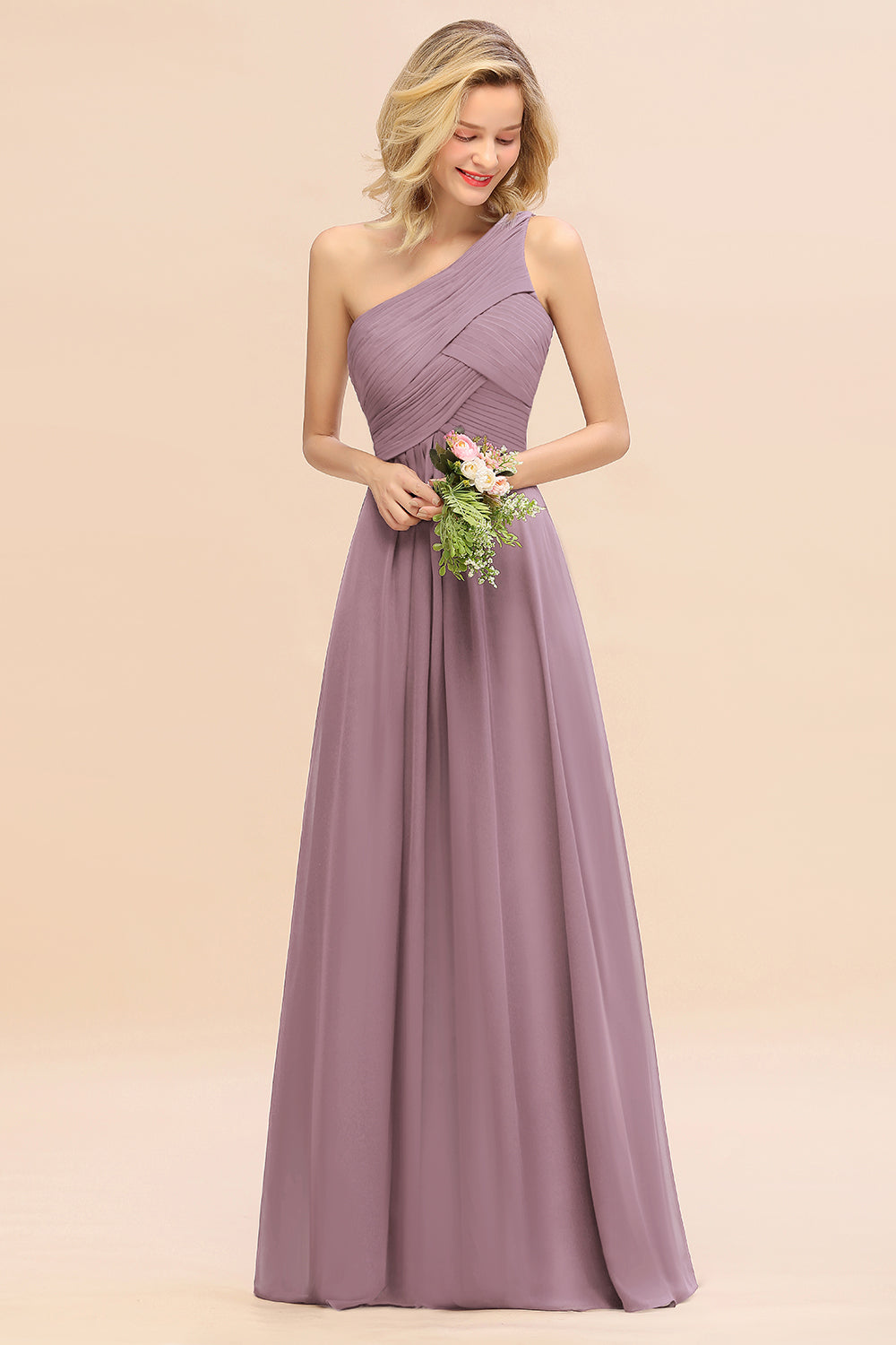 Chic One Shoulder Ruffle Grape Chiffon Bridesmaid dresses