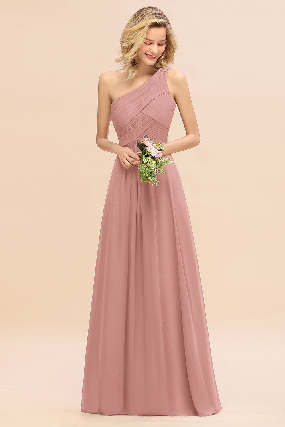 Chic One Shoulder Ruffle Grape Chiffon Bridesmaid dresses