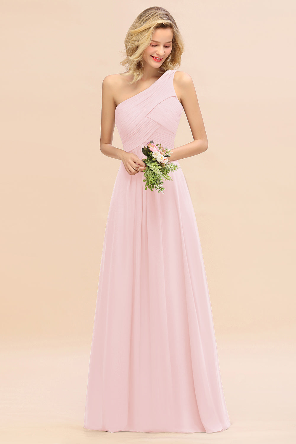 Chic One Shoulder Ruffle Grape Chiffon Bridesmaid dresses