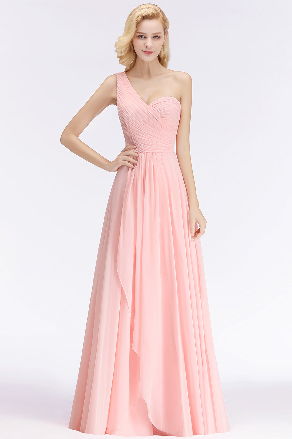 Chic One-shoulder Ruffle Sleeveless Bridesmaid Dresses Affordable - Fashionpara