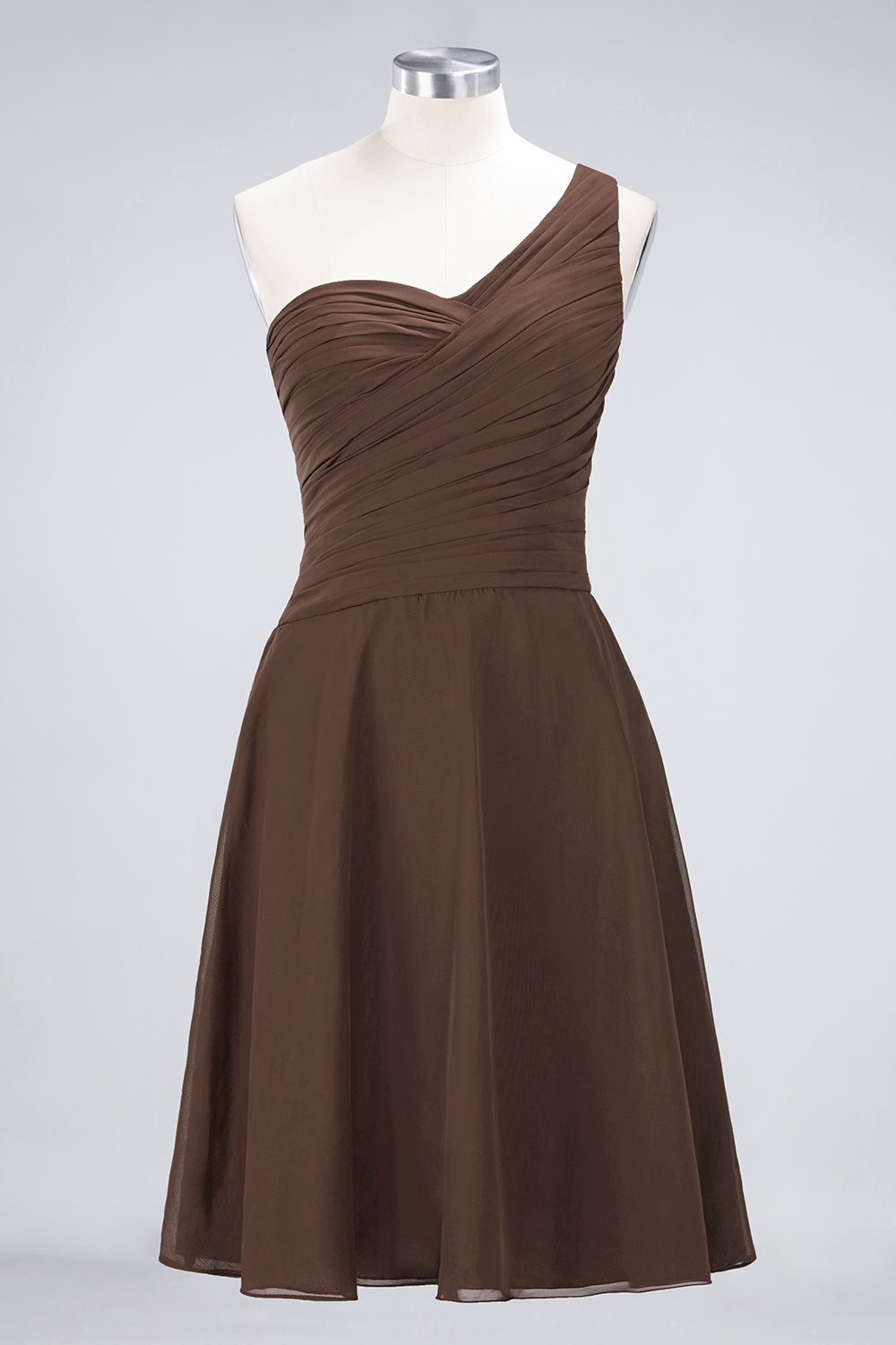 Chic One-Shoulder Short Burgundy Affordable Bridesmaid Dresses with Ruffle