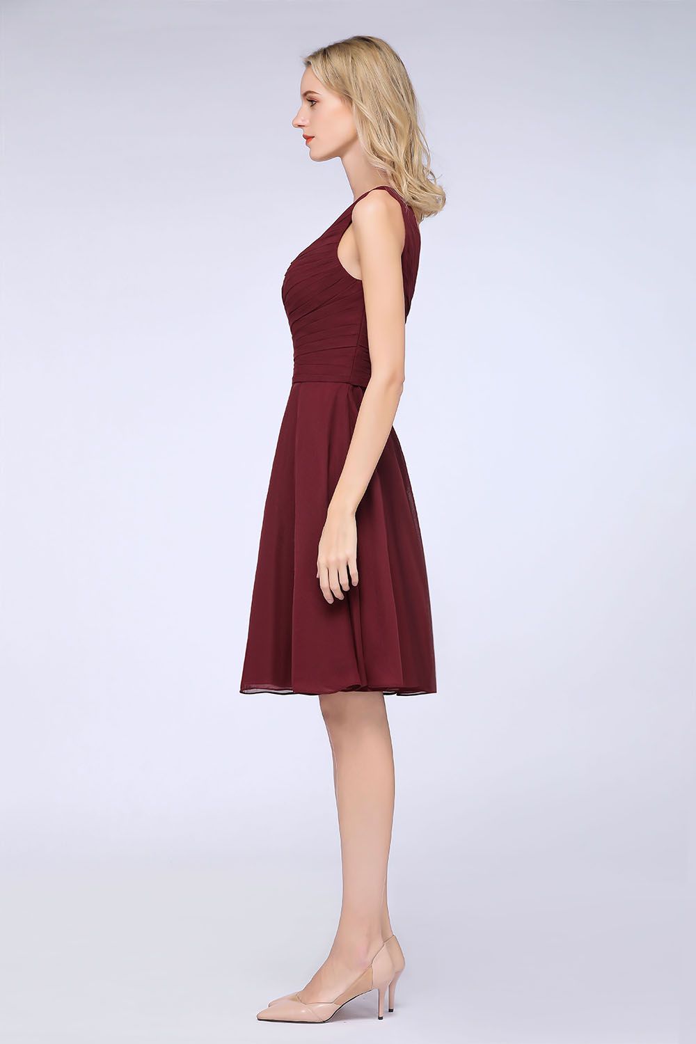 Chic One-Shoulder Short Burgundy Affordable Bridesmaid Dresses with Ruffle