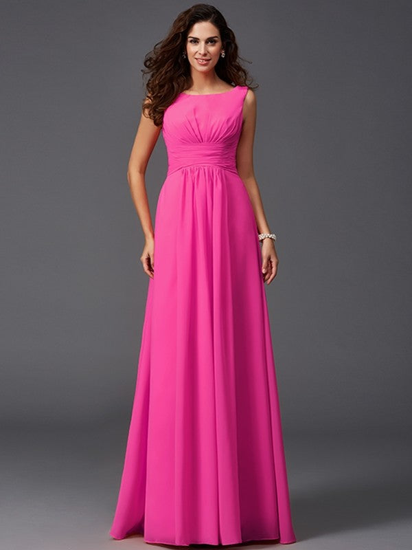 Chic Ruffles Sleeveless Long Chiffon Bridesmaid Dresses