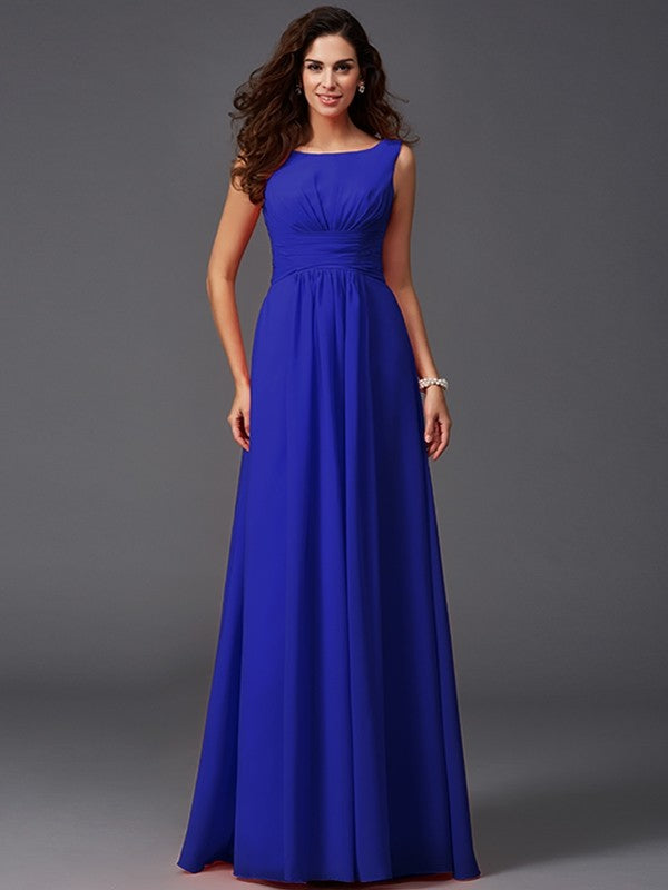 Chic Ruffles Sleeveless Long Chiffon Bridesmaid Dresses