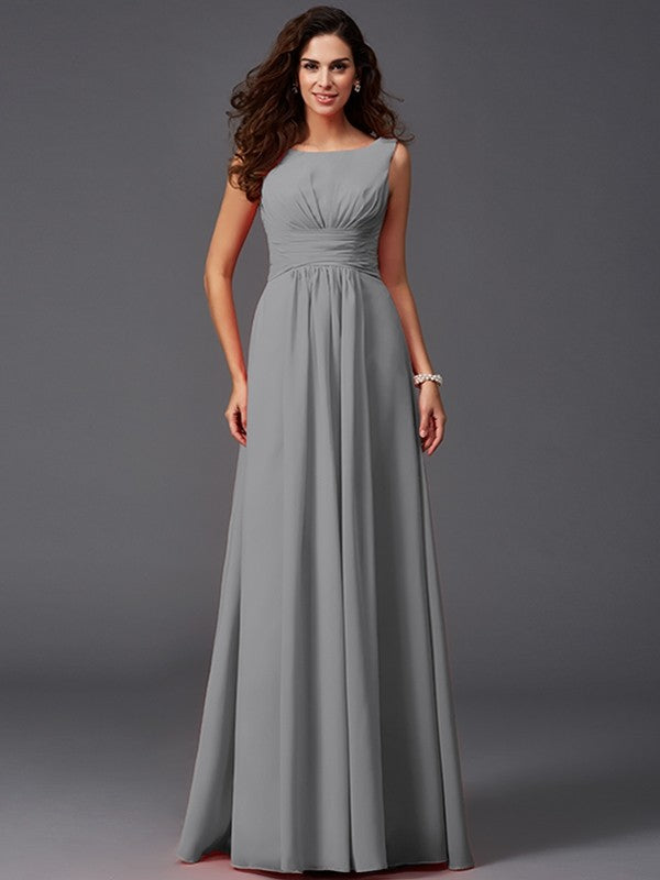 Chic Ruffles Sleeveless Long Chiffon Bridesmaid Dresses